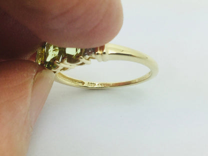14k Yellow Gold Oval Cut 1.3ct Peridot August Birthstone & 2pt Diamond Halo Ring