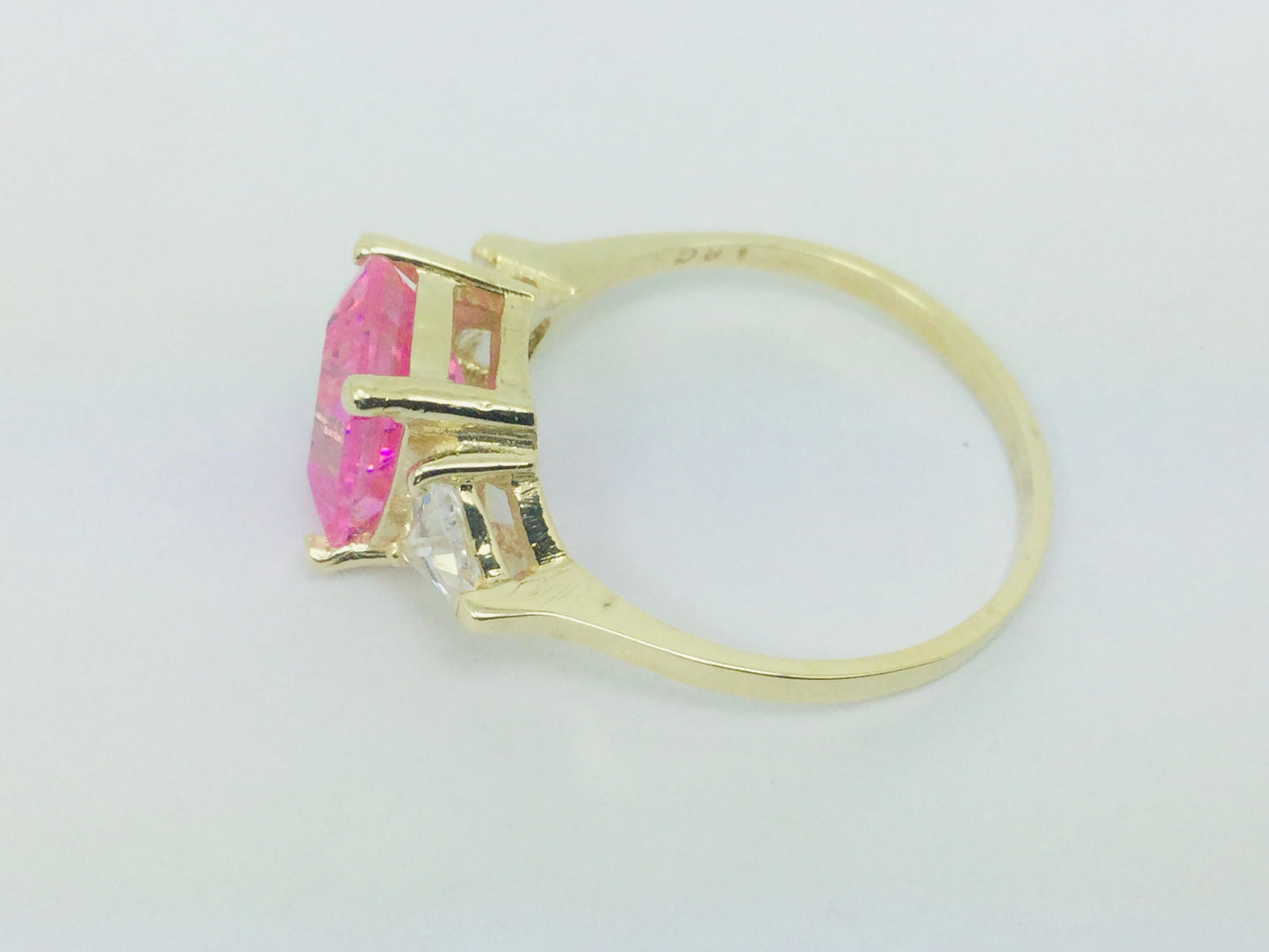 10k Yellow Gold Emerald Cut Pink October Birthstone & Cubic Zirconia (CZ) Ring