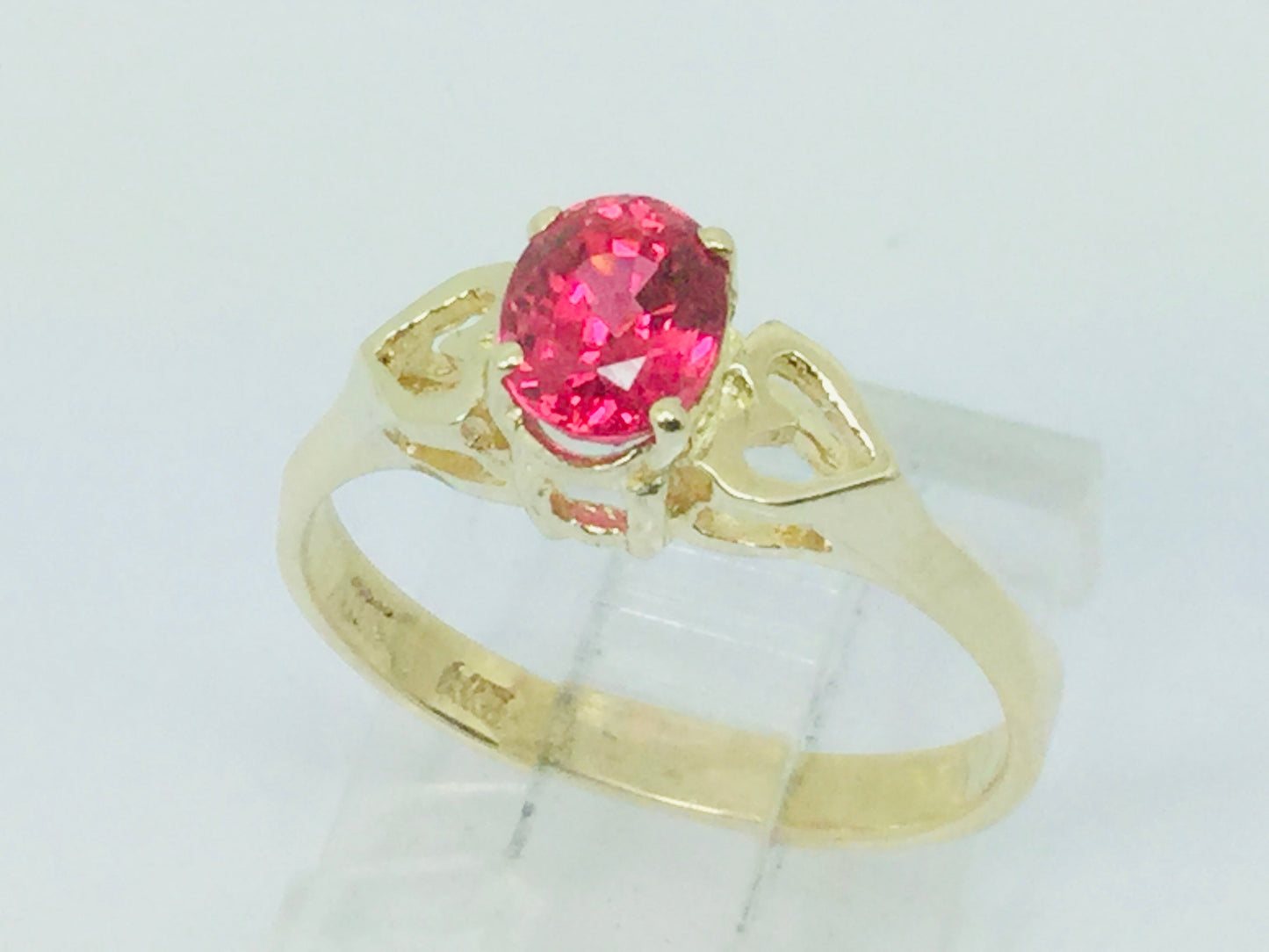 10k Yellow Gold Oval Cut .92ct Red Spinel Solitaire & Hearts Ring