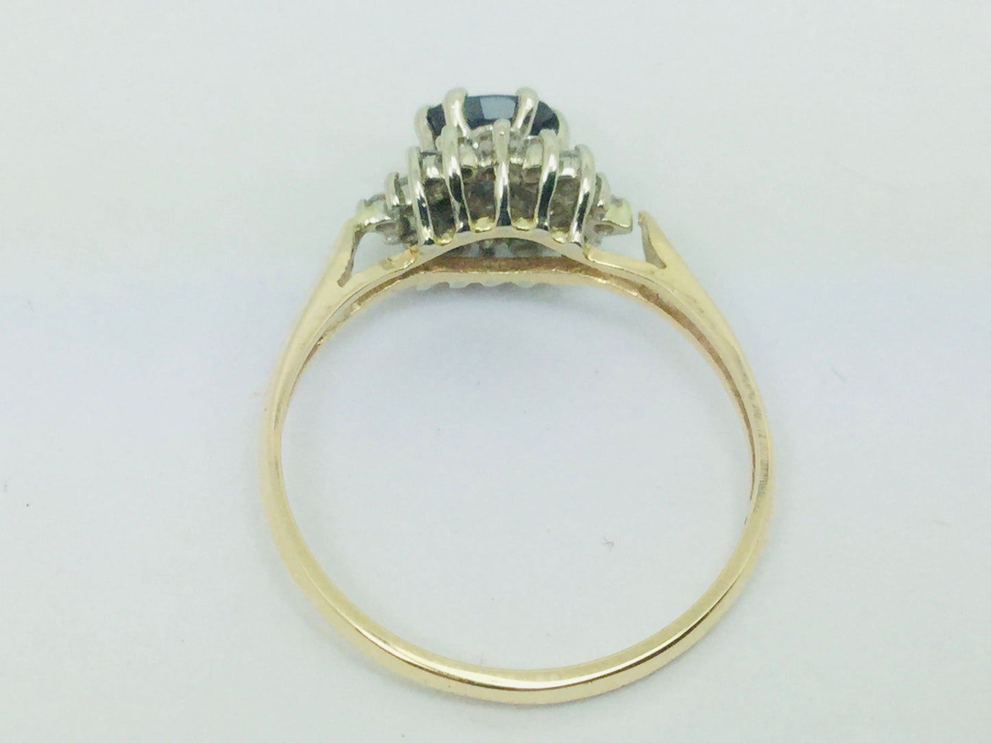 14k Yellow and White Gold Oval Cut 0.35ct Sapphire September Birthstone & 0.30ct Diamond Cluster Ring
