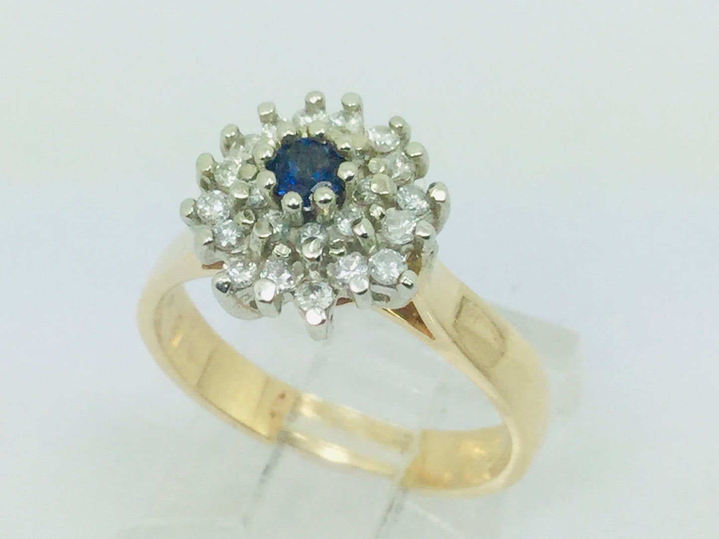 14k Yellow and White Gold Oval Cut 0.15ct Sapphire September Birthstone & 0.32ct Diamond Cluster Ring
