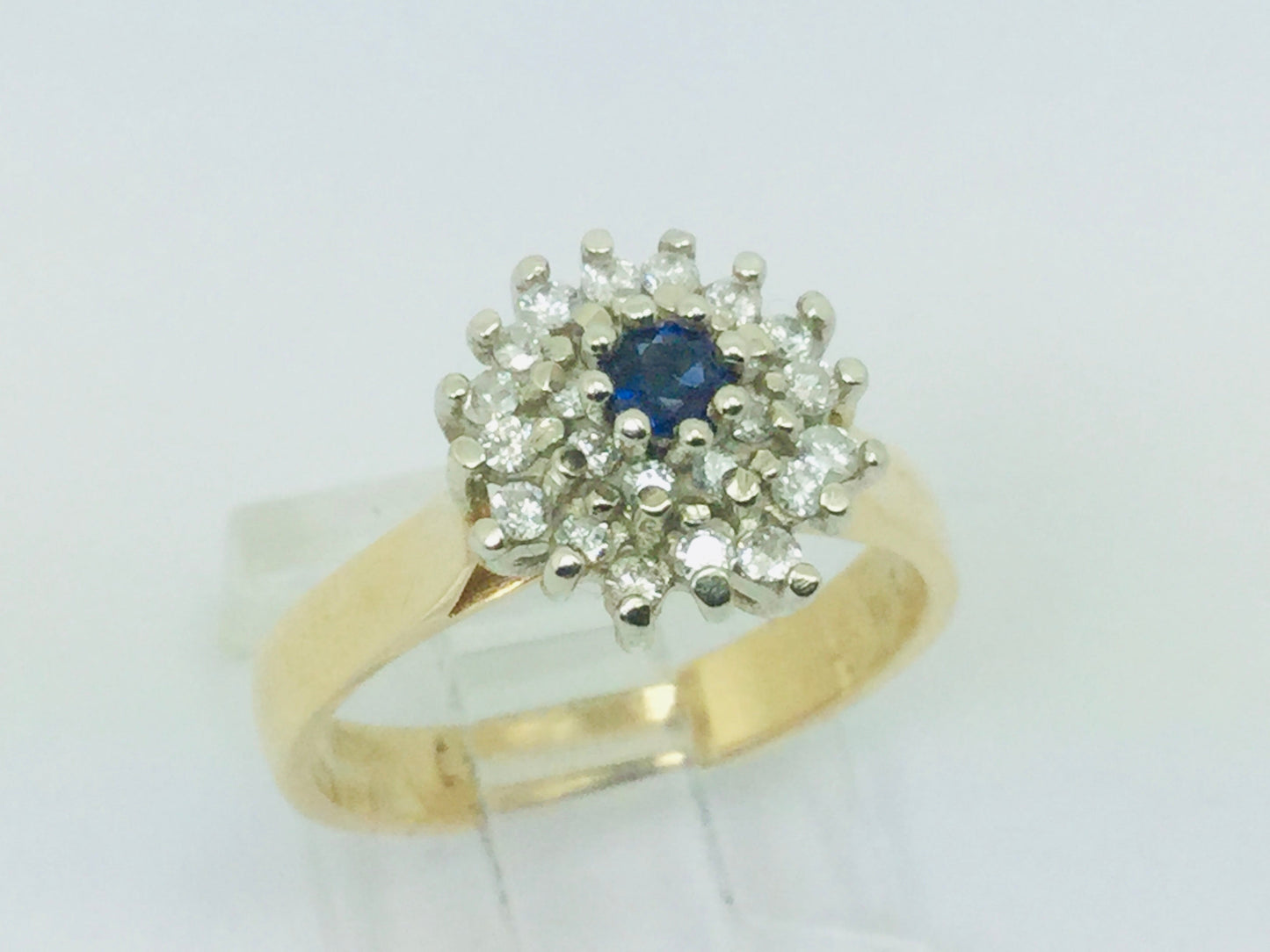 14k Yellow and White Gold Oval Cut 0.15ct Sapphire September Birthstone & 0.32ct Diamond Cluster Ring