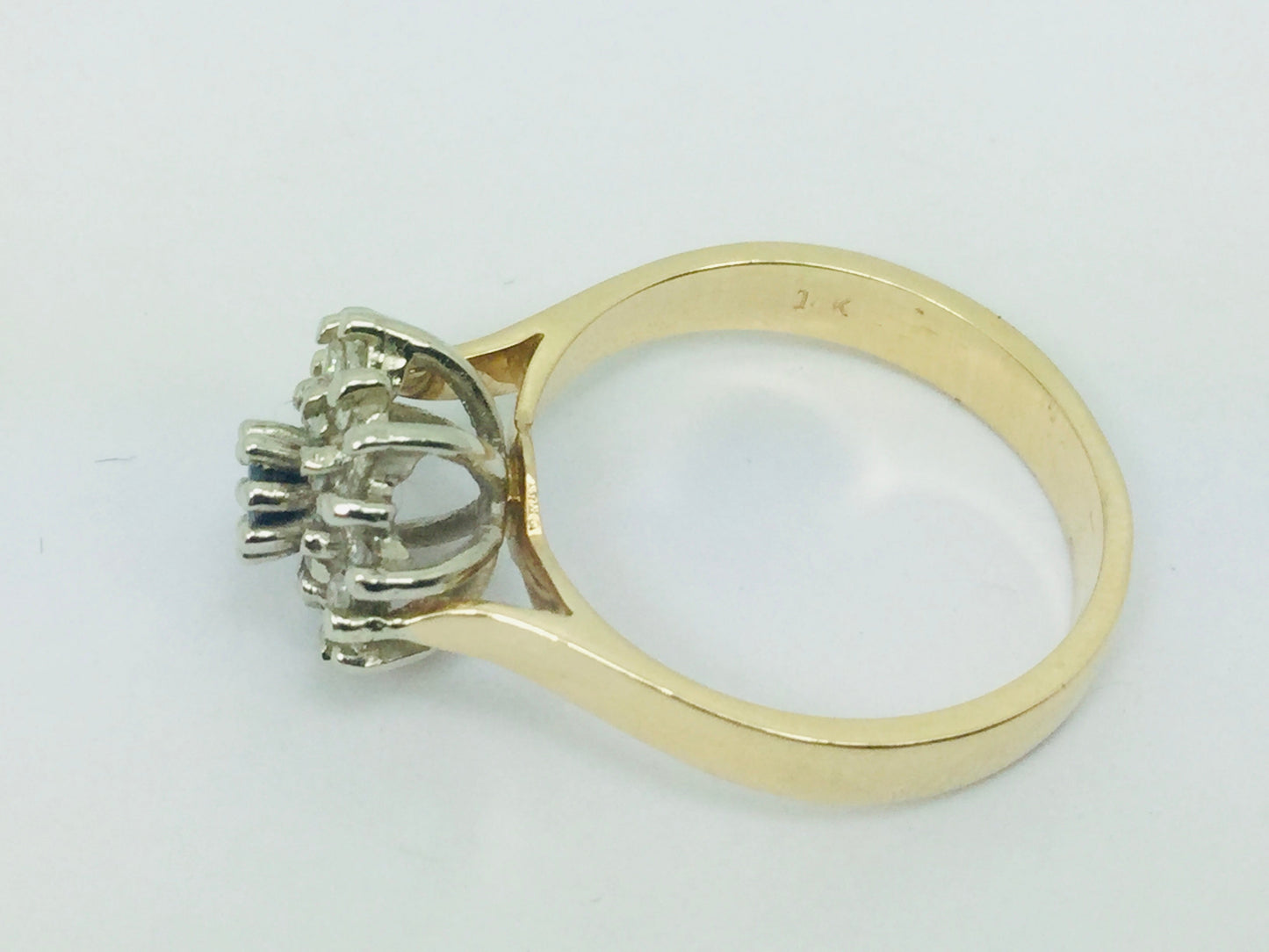 14k Yellow and White Gold Oval Cut 0.15ct Sapphire September Birthstone & 0.32ct Diamond Cluster Ring
