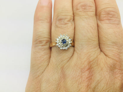14k Yellow and White Gold Oval Cut 0.15ct Sapphire September Birthstone & 0.32ct Diamond Cluster Ring
