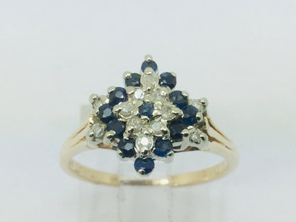 14k Yellow Gold Round Cut 24pt Sapphire September Birthstone & 12pt Diamond Row Set Cluster Ring