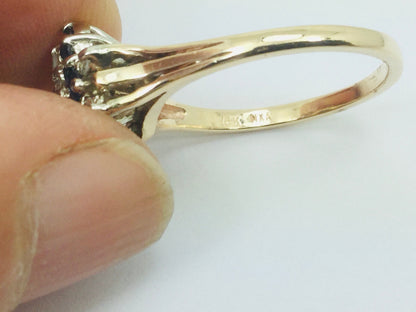 14k Yellow Gold Round Cut 24pt Sapphire September Birthstone & 12pt Diamond Row Set Cluster Ring