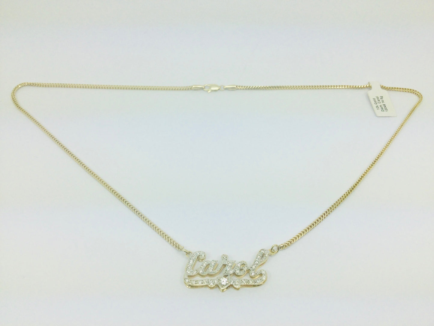 10k Yellow Gold Round Cut 0.68ct Diamond 'Carol' Name Necklace