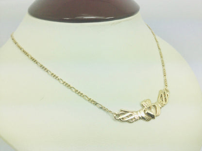 9k Yellow Gold Claddagh Irish Necklace