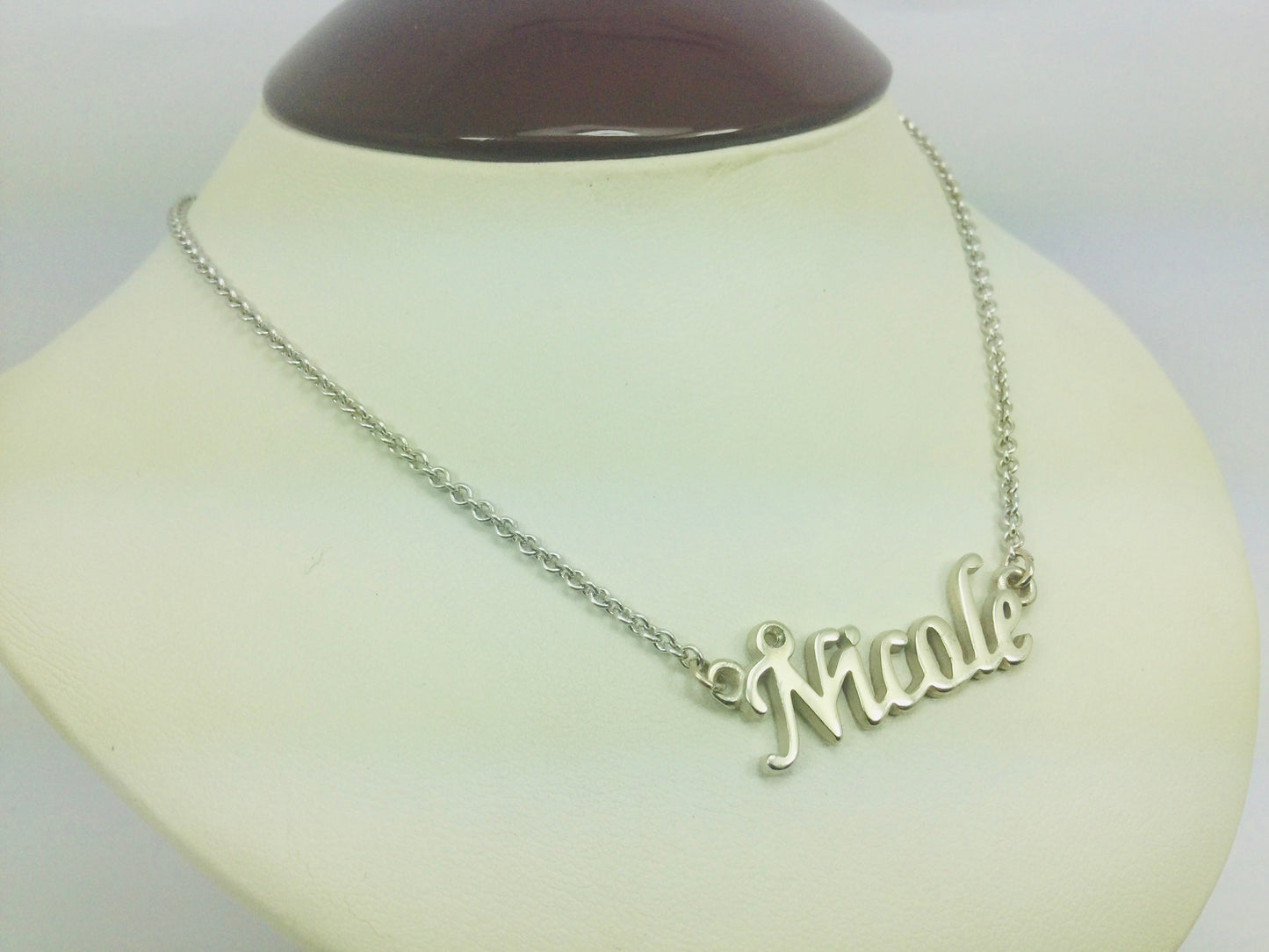 10k White Gold Round Cut 3pt Smoky Topaz 'Nicole' Name Necklace