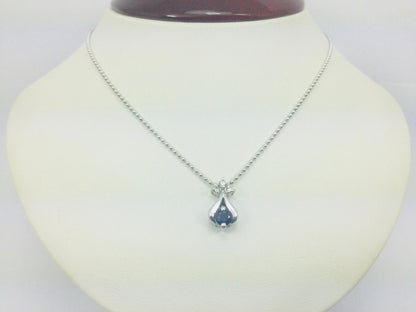 Platinum Round Cut 25pt Sapphire & Diamond Pendent and 14k White Gold Chain