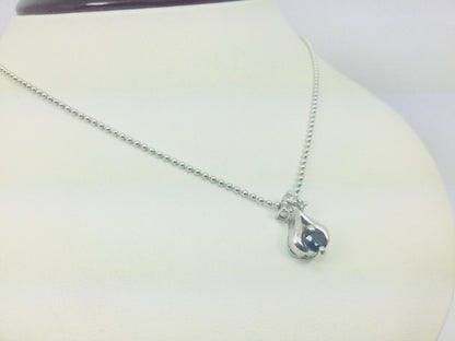 Platinum Round Cut 25pt Sapphire & Diamond Pendent and 14k White Gold Chain