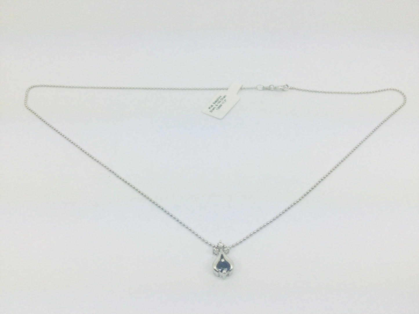 Platinum Round Cut 25pt Sapphire & Diamond Pendent and 14k White Gold Chain