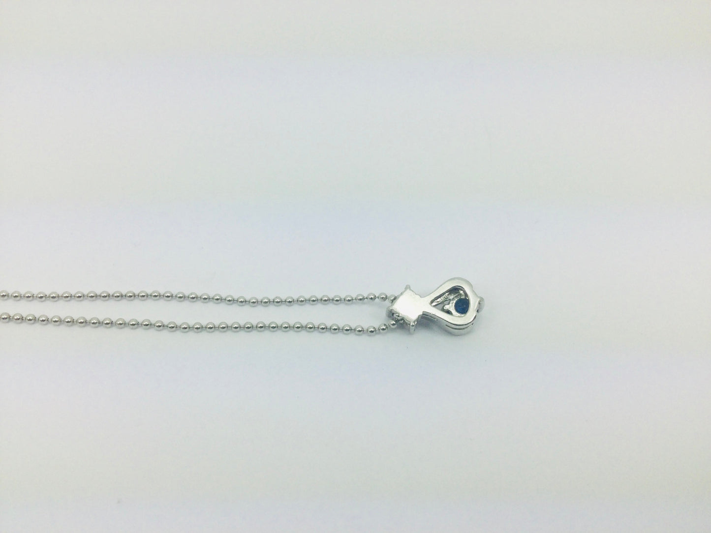 Platinum Round Cut 25pt Sapphire & Diamond Pendent and 14k White Gold Chain