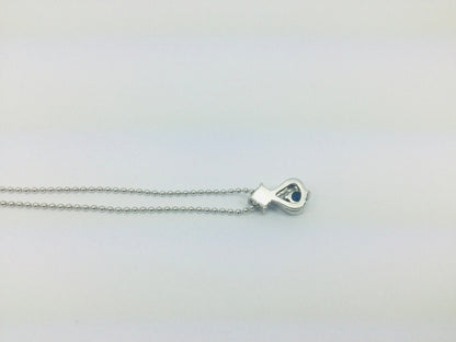 Platinum Round Cut 25pt Sapphire & Diamond Pendent and 14k White Gold Chain