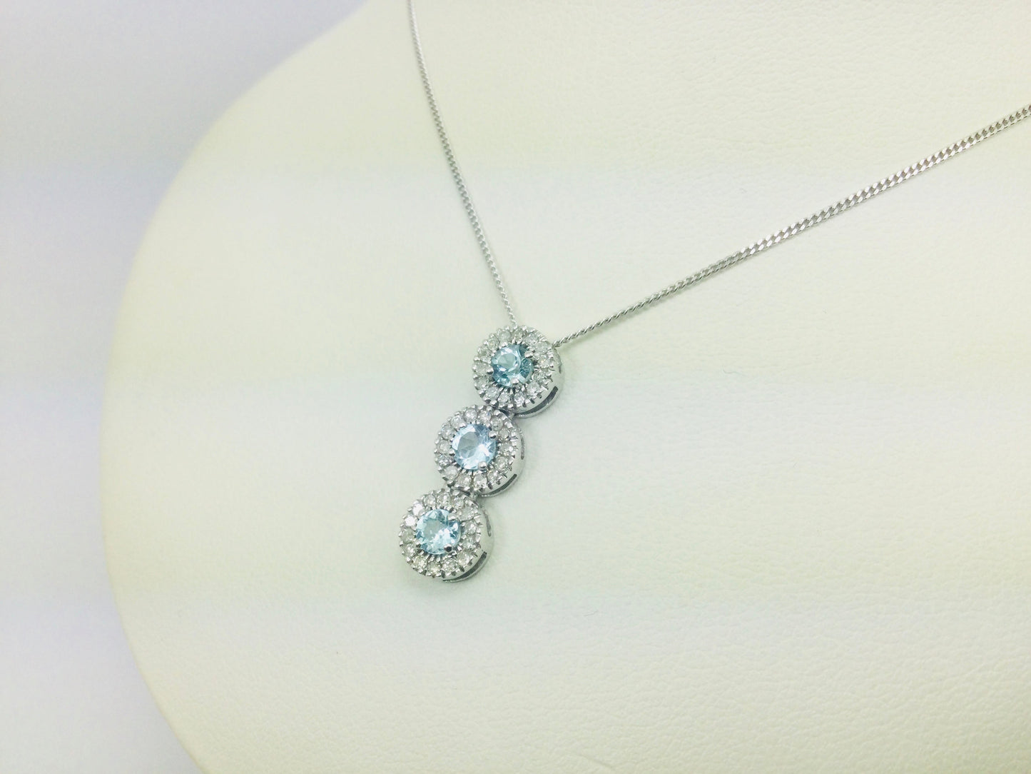 14k White Gold Round Cut Blue Topaz & Diamond Pendent and 10k Gold Chain Necklace