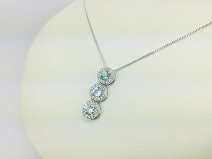 14k White Gold Round Cut Blue Topaz & Diamond Pendent and 10k Gold Chain Necklace