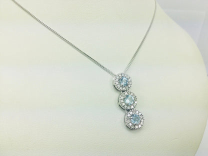 14k White Gold Round Cut Blue Topaz & Diamond Pendent and 10k Gold Chain Necklace