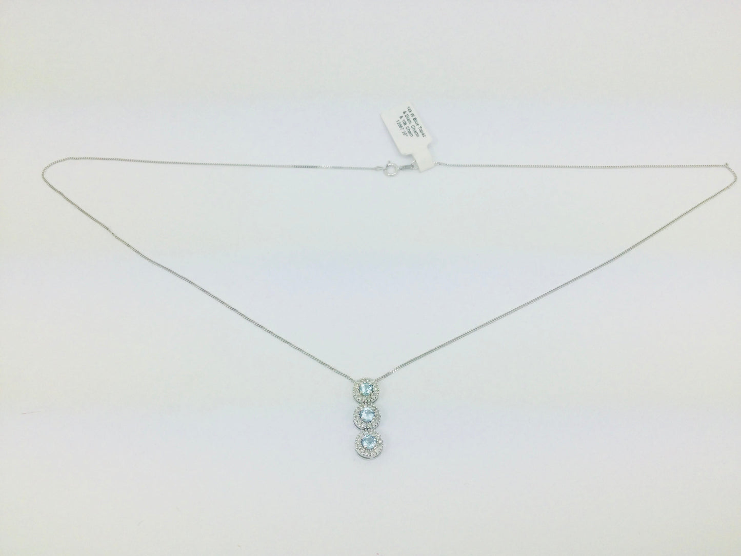 14k White Gold Round Cut Blue Topaz & Diamond Pendent and 10k Gold Chain Necklace
