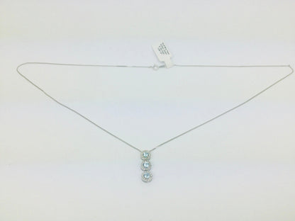 14k White Gold Round Cut Blue Topaz & Diamond Pendent and 10k Gold Chain Necklace