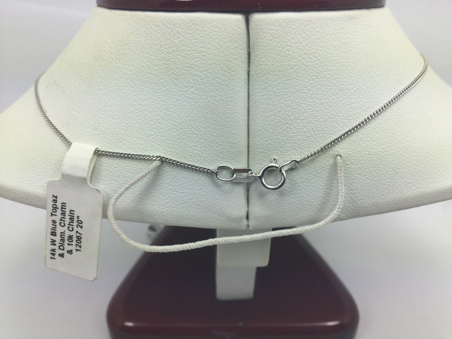 14k White Gold Round Cut Blue Topaz & Diamond Pendent and 10k Gold Chain Necklace