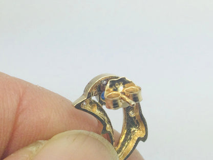 10k Yellow Gold Dolphin with Round Cut Sapphire and 8pt Diamond Necklace and Earring Set
