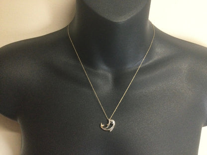 10k Yellow Gold Dolphin with Round Cut Sapphire and 8pt Diamond Necklace and Earring Set