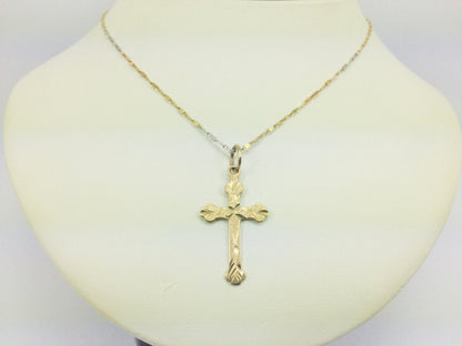 10k Yellow Gold Cross Pendent & White and Yellow Gold Chain Necklace