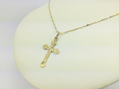 10k Yellow Gold Cross Pendent & White and Yellow Gold Chain Necklace