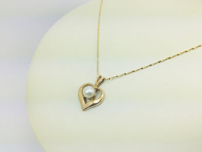 18k Yellow Gold Genuine Pearl June Birthstone Heart Necklace