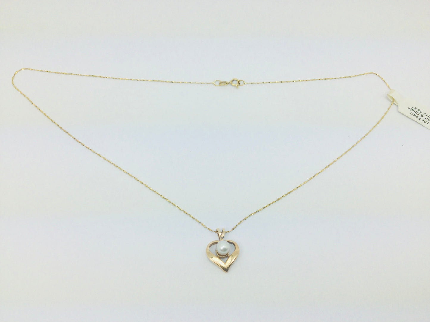 18k Yellow Gold Genuine Pearl June Birthstone Heart Necklace