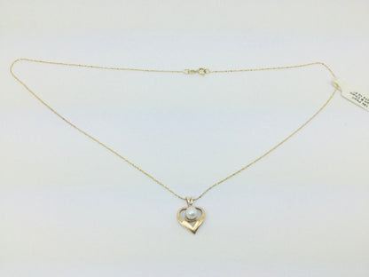 18k Yellow Gold Genuine Pearl June Birthstone Heart Necklace