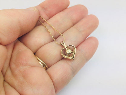 18k Yellow Gold Genuine Pearl June Birthstone Heart Necklace