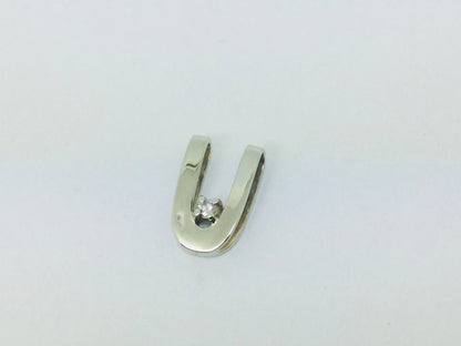 14k White Gold Round Cut 2.5pt Diamond Initial 'U' Horseshoe Pendent