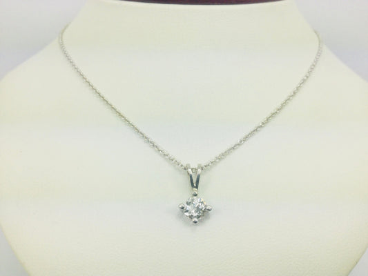 14k White Gold Round Cut 0.5ct Diamond Solitaire Necklace