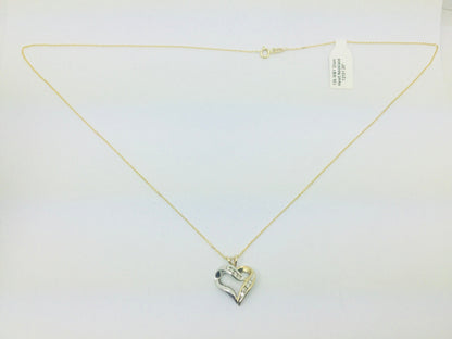 10k White and Yellow Gold Round Cut 18pt Diamond Heart Necklace