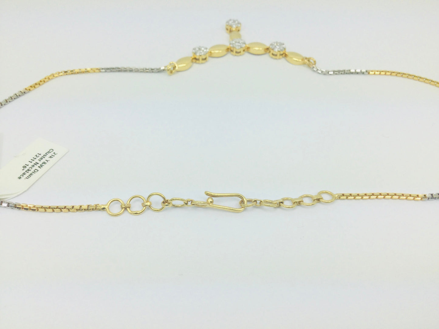 21k Yellow and White Gold Round Cut 1.32ct Diamond Cluster Necklace and Earring Set