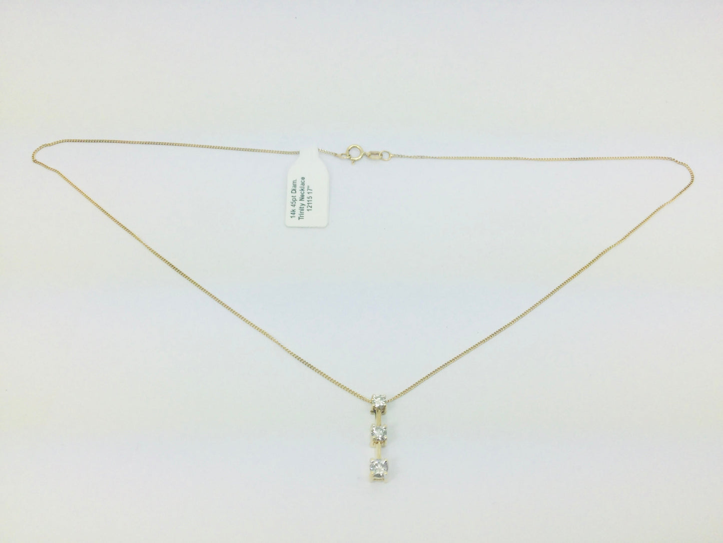 14k Yellow Gold Round Cut 0.45ct Diamond Trinity Row Set Necklace