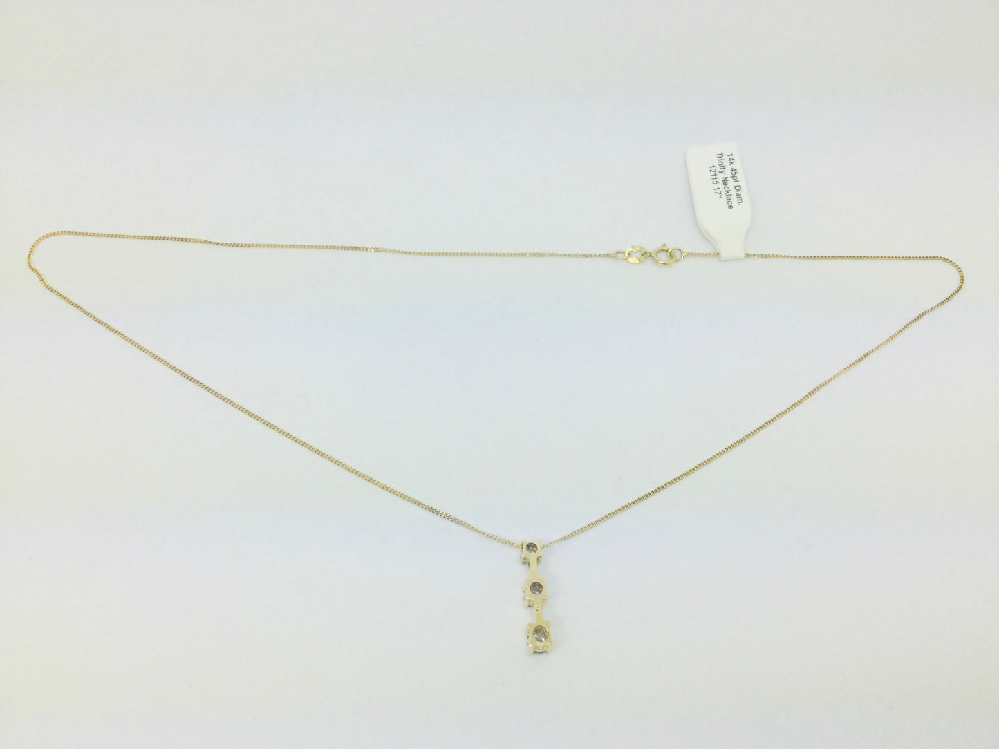 14k Yellow Gold Round Cut 0.45ct Diamond Trinity Row Set Necklace