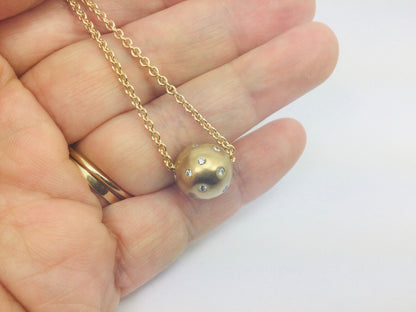 10k Yellow Gold Round Cut 0.27ct Diamond Ball Necklace