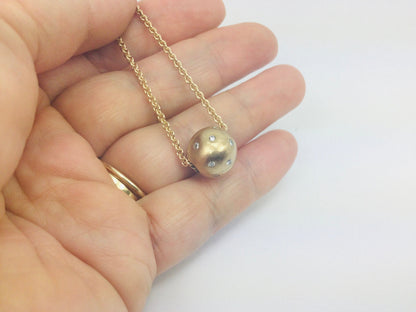 10k Yellow Gold Round Cut 0.27ct Diamond Ball Necklace