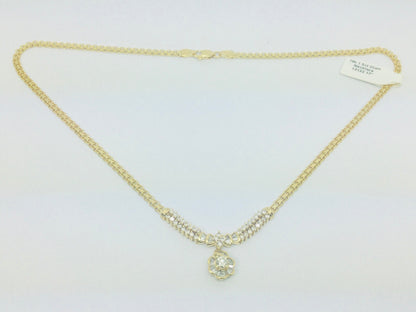 18k Yellow Gold Round And Baguette Cut 1.5ct Diamond Cluster Necklace
