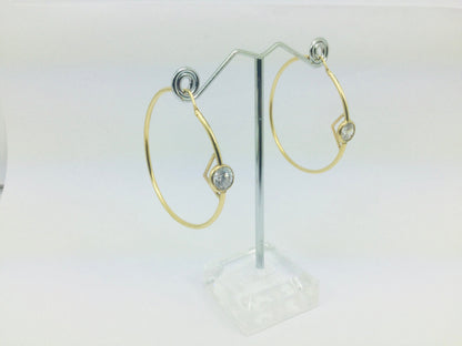 14k Yellow Gold Round Cut 7mm Cubic Zirconia (CZ) Hoop Earrings