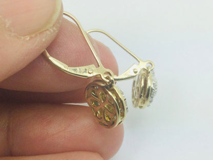 10k Yellow Gold Round Cut 34pt Diamond Cluster Earrings