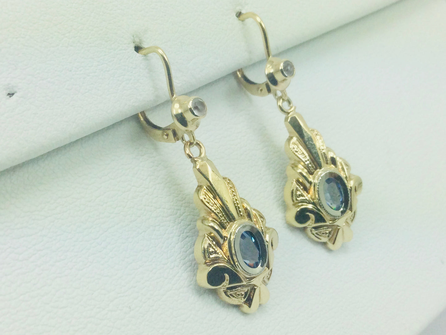 12k Yellow Gold Oval Cut 33pt Blue Topaz December Birthstone & Cubic Zirconia (CZ) Earrings