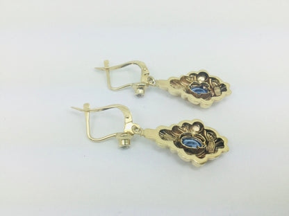 12k Yellow Gold Oval Cut 33pt Blue Topaz December Birthstone & Cubic Zirconia (CZ) Earrings