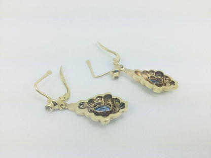 12k Yellow Gold Oval Cut 33pt Blue Topaz December Birthstone & Cubic Zirconia (CZ) Earrings