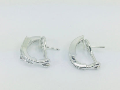 18k White Gold Baguette Cut 0.85ct Diamond Row Set Omega Style Clip Earrings