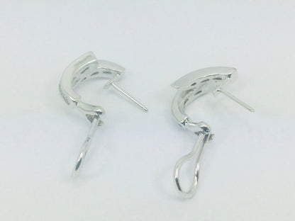 18k White Gold Baguette Cut 0.85ct Diamond Row Set Omega Style Clip Earrings