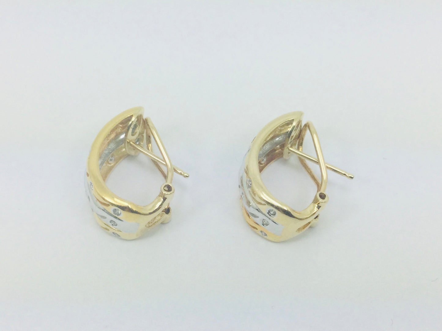14k Yellow and White Gold Round Cut 45pt Diamond Row Set Earrings