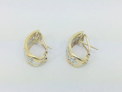 14k Yellow and White Gold Round Cut 45pt Diamond Row Set Earrings